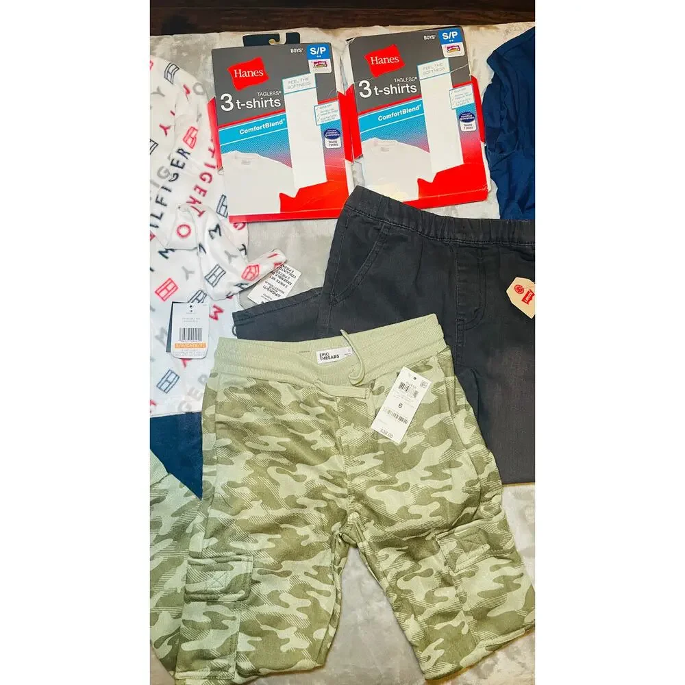 Boys Clothing Lot Tommy Hilfiger Levi’s Hanes Pajamas Pants Shirts Small (6) NWT